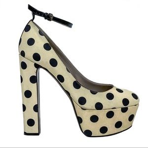 🌟Rochas Polka Dot Twill Platform Ankle Strap Heels